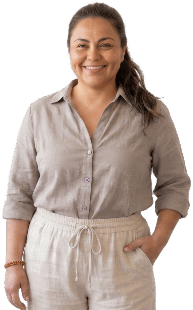 Mujer sonriendo, integrante del programa Byvo